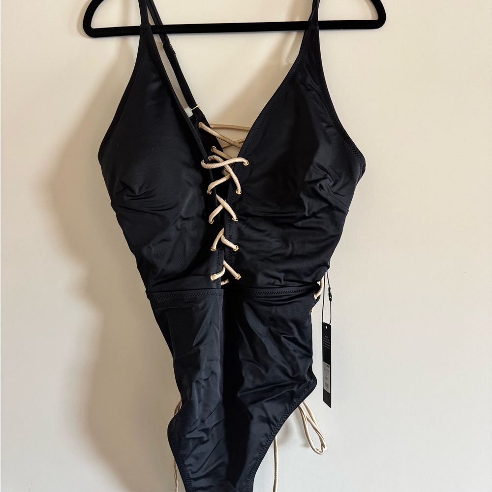 Black Lace-Up Swimsuit